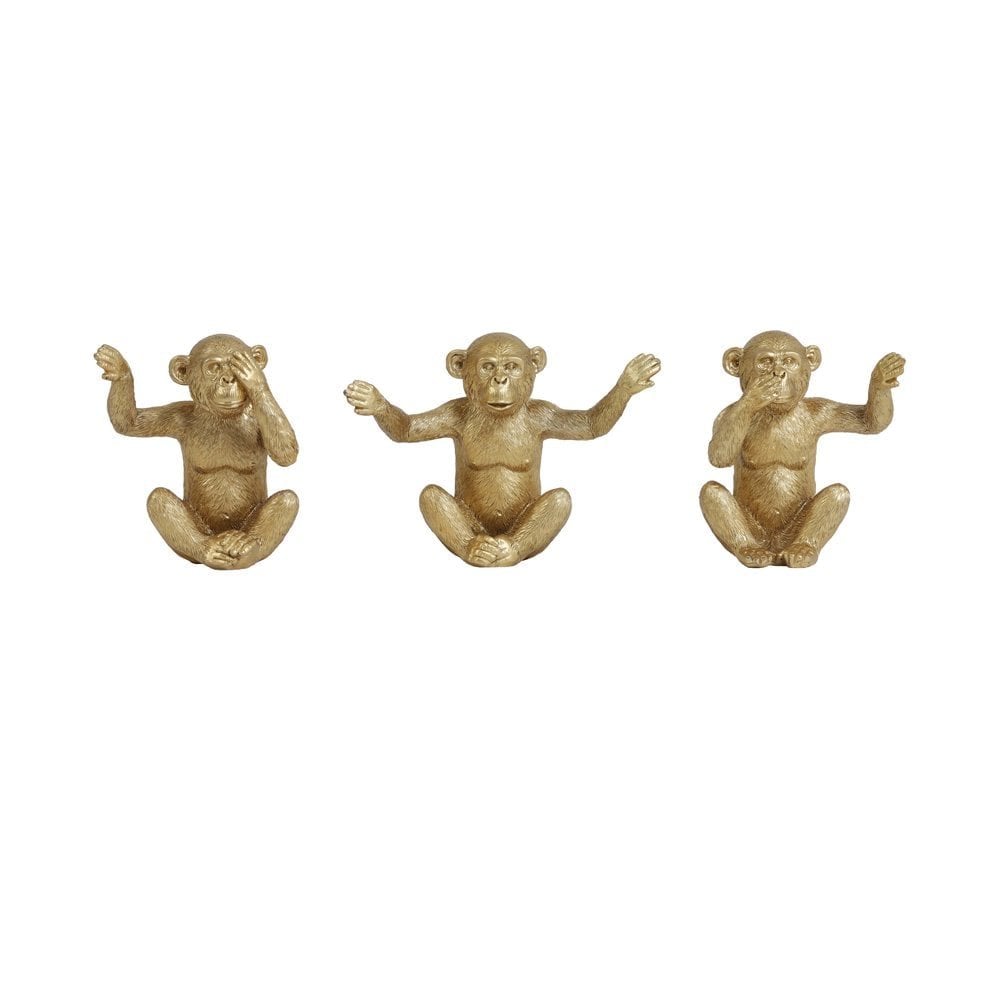 Ornament Set of 3 28.5x8x14cm Monkey Gold