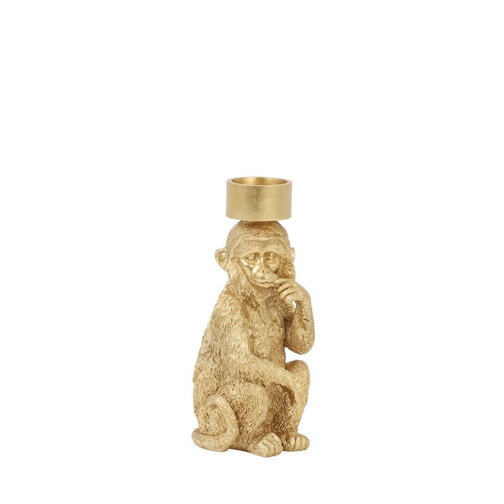 Tea Light Holder 9.5x11x21cm - Monkey Gold