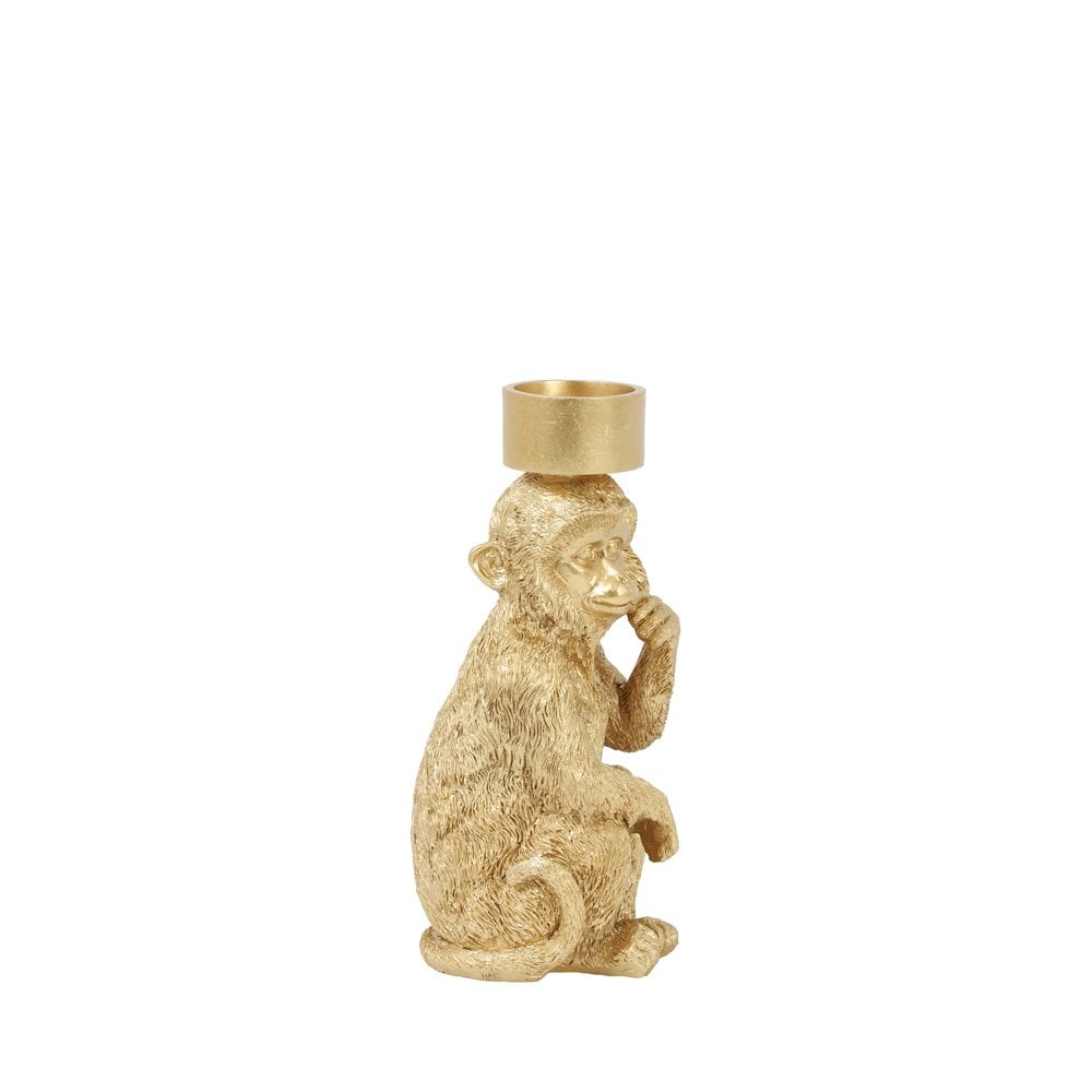 Tea Light Holder 9.5x11x21cm - Monkey Gold