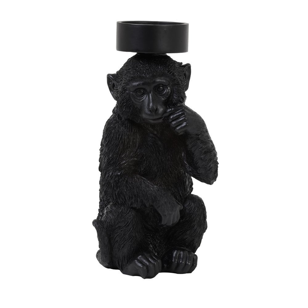 Candle Holder 16.5x15x32cm - Monkey Black