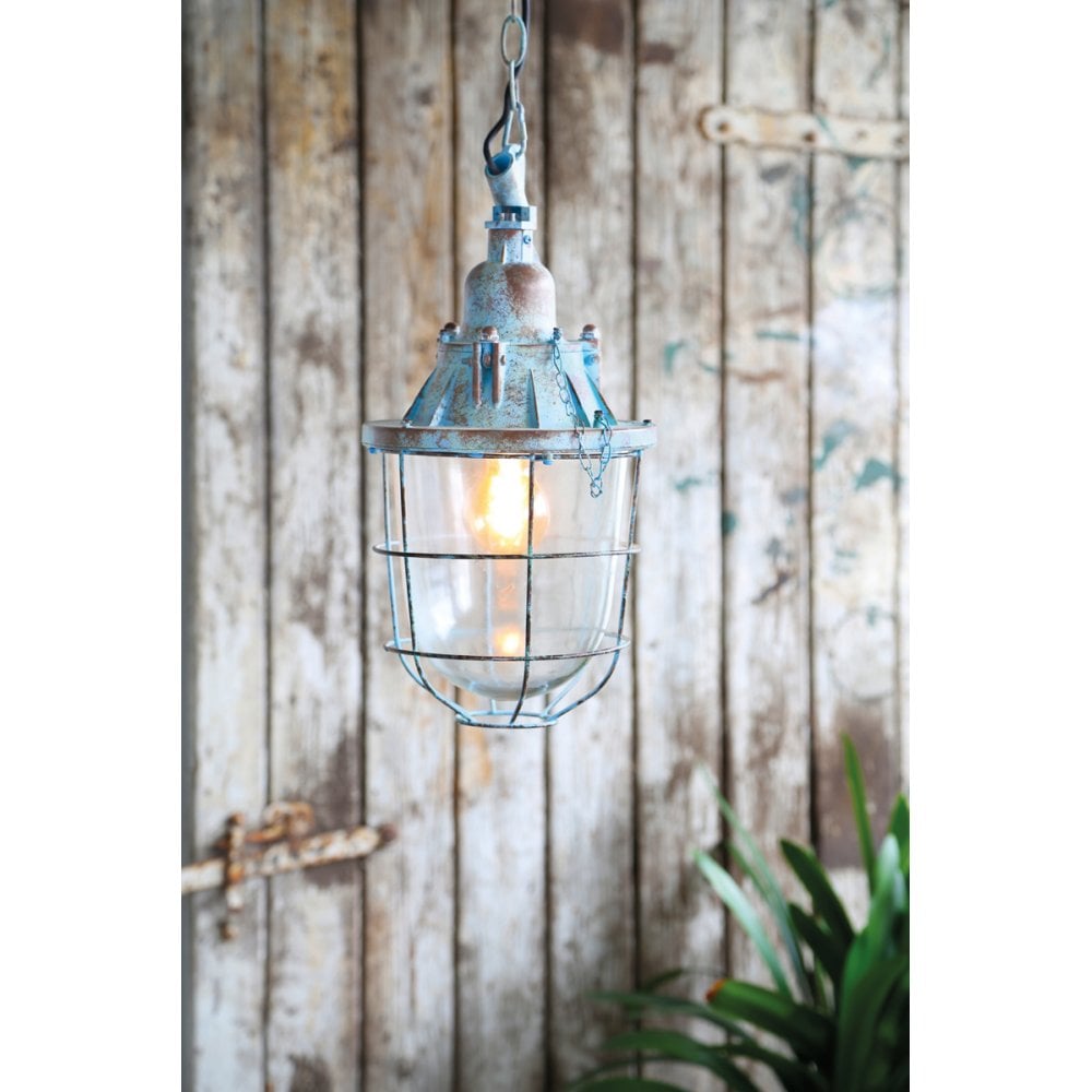 Vintage Cast Hanging Pendant Lamp D21.5x35cm Quarry Blue