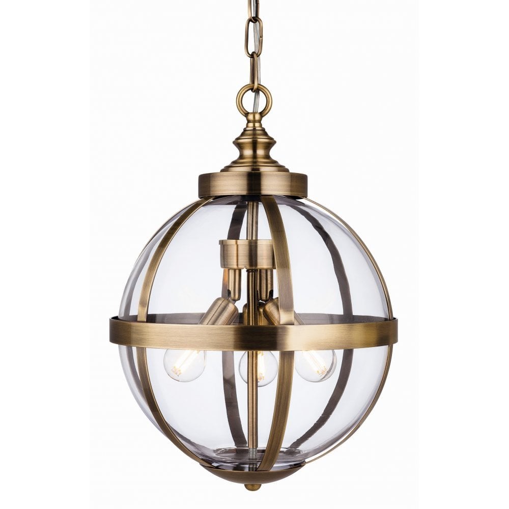 Flux Pendant, Antique Brass With Clear Glass