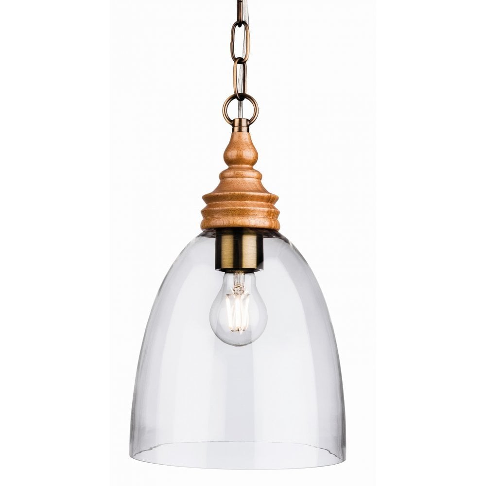 Bistro Pendant, Natural Wood With Clear Glass