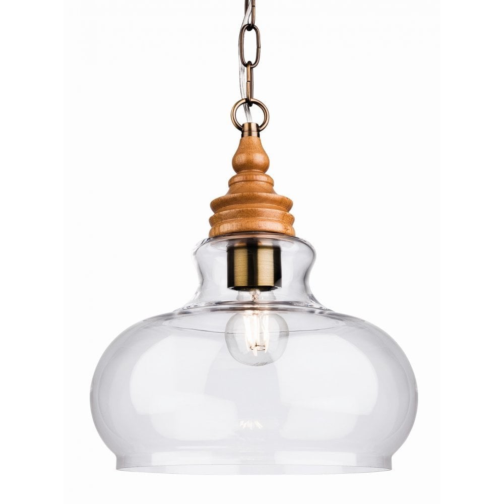 Bistro Pendant, Natural Wood With Clear Glass