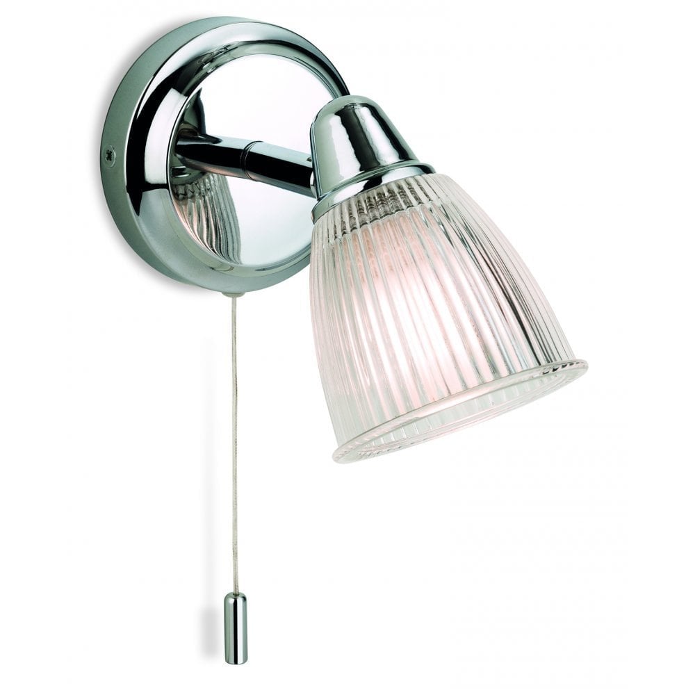 Polar Wall Light (Switched), Chrome with Clear Ribbed Glass