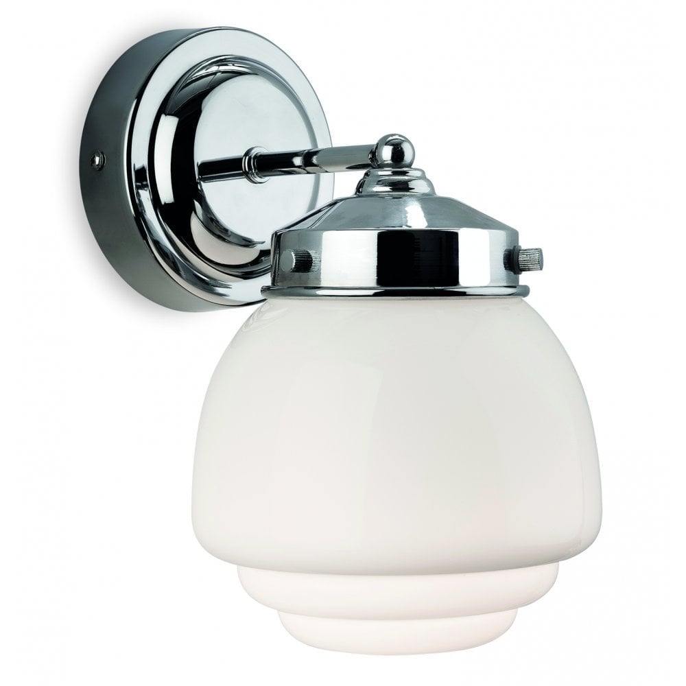 Level Art Deco Wall Light, Chrome with Opal White Glass