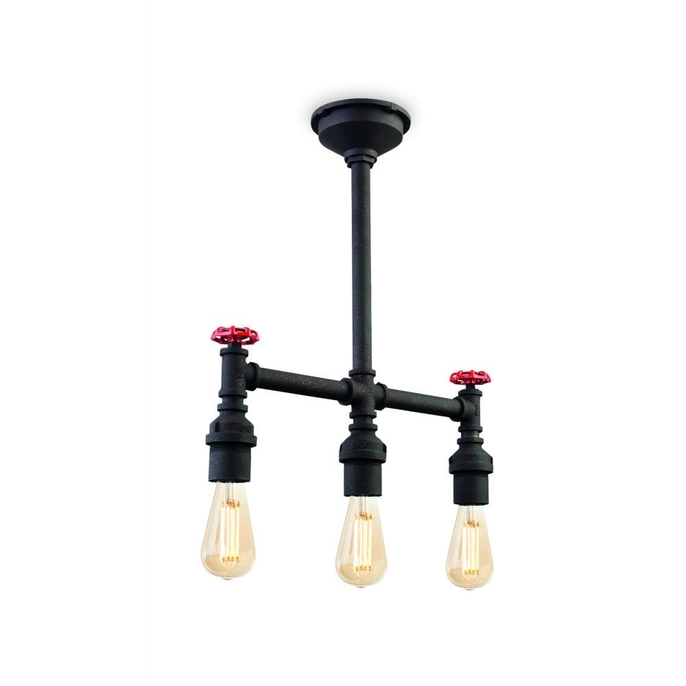 Artek Factory 3 Light Semi Flush Fitting, Rustic Black