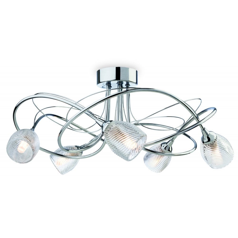 Twist 5 Light Flush Fitting, Chrome with Clear Decorative Glass