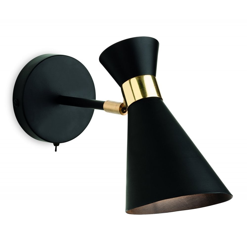 Vogue Wall Light (Switched), Black with Brass