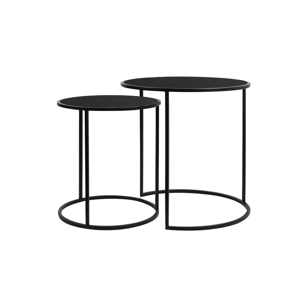 Side Table S/2 40x45 and 50x52cm Duarte Glass BlackxMatt Blac
