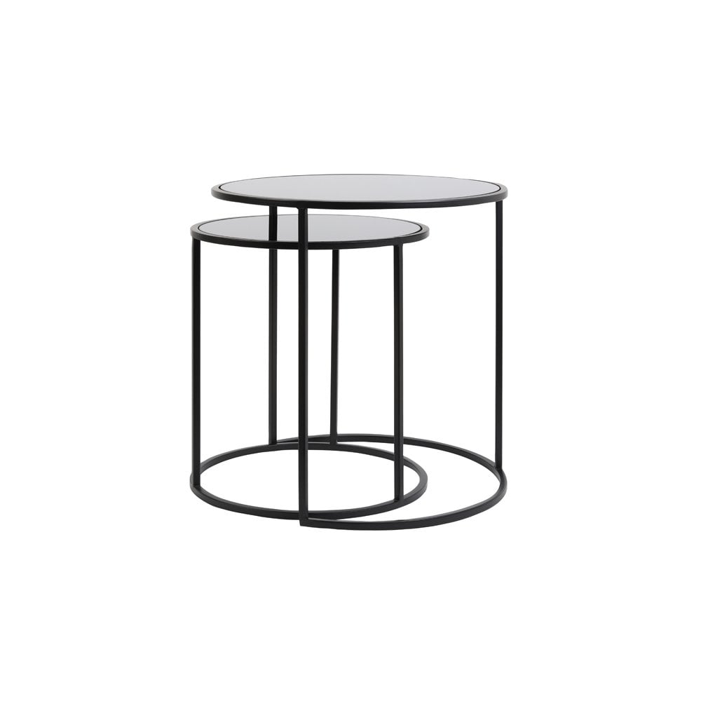 Side Table S/2 40x45 and 50x52cm Duarte Glass BlackxMatt Blac