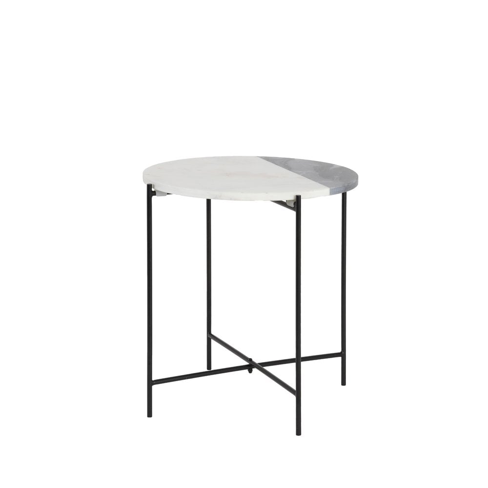 Side Table 34x37.5cm Quillon Matt BlackxMarble WhitexGrey