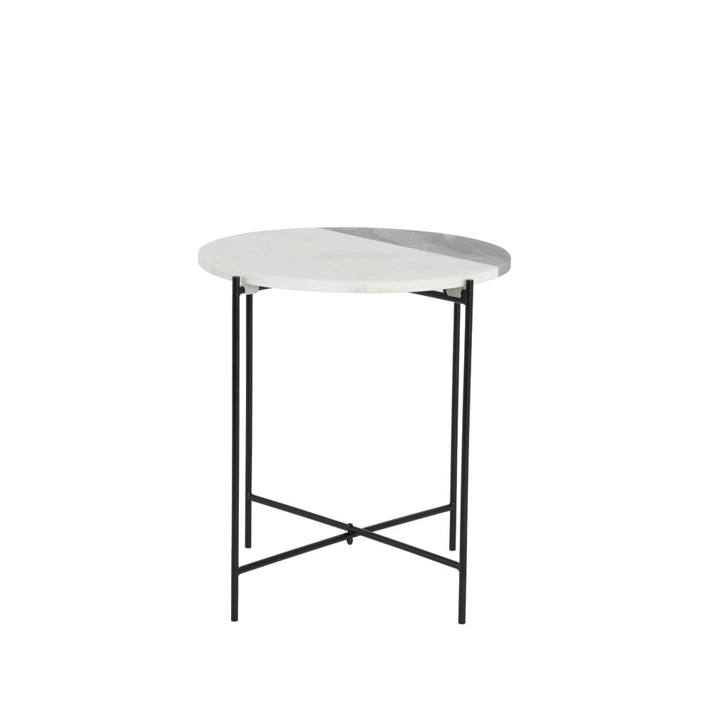 Side Table 34x37.5cm Quillon Matt BlackxMarble WhitexGrey