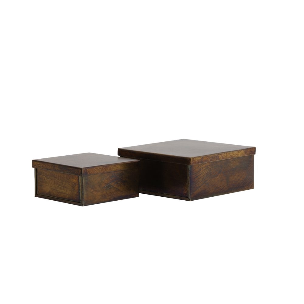 Deco Box S/2 12.5x12.5x6 and 16.5x16.5x7cm Loberio Antique Bron