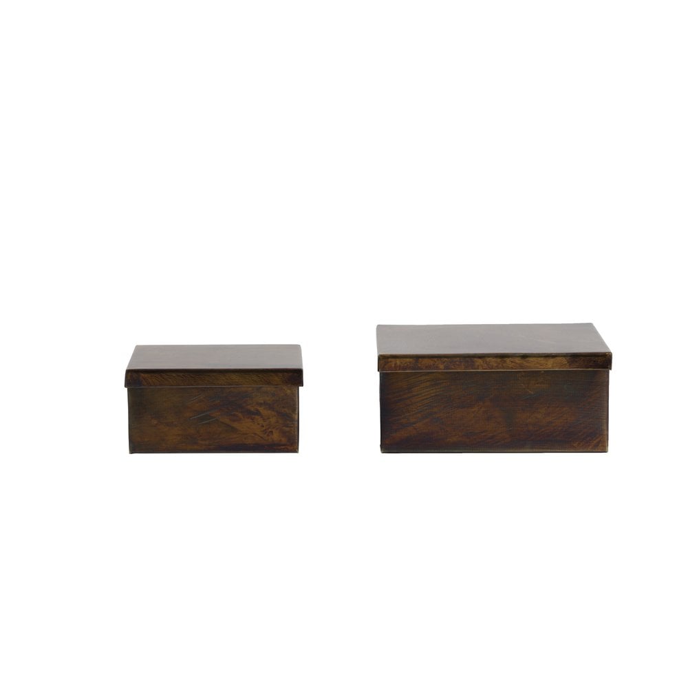 Deco Box S/2 12.5x12.5x6 and 16.5x16.5x7cm Loberio Antique Bron