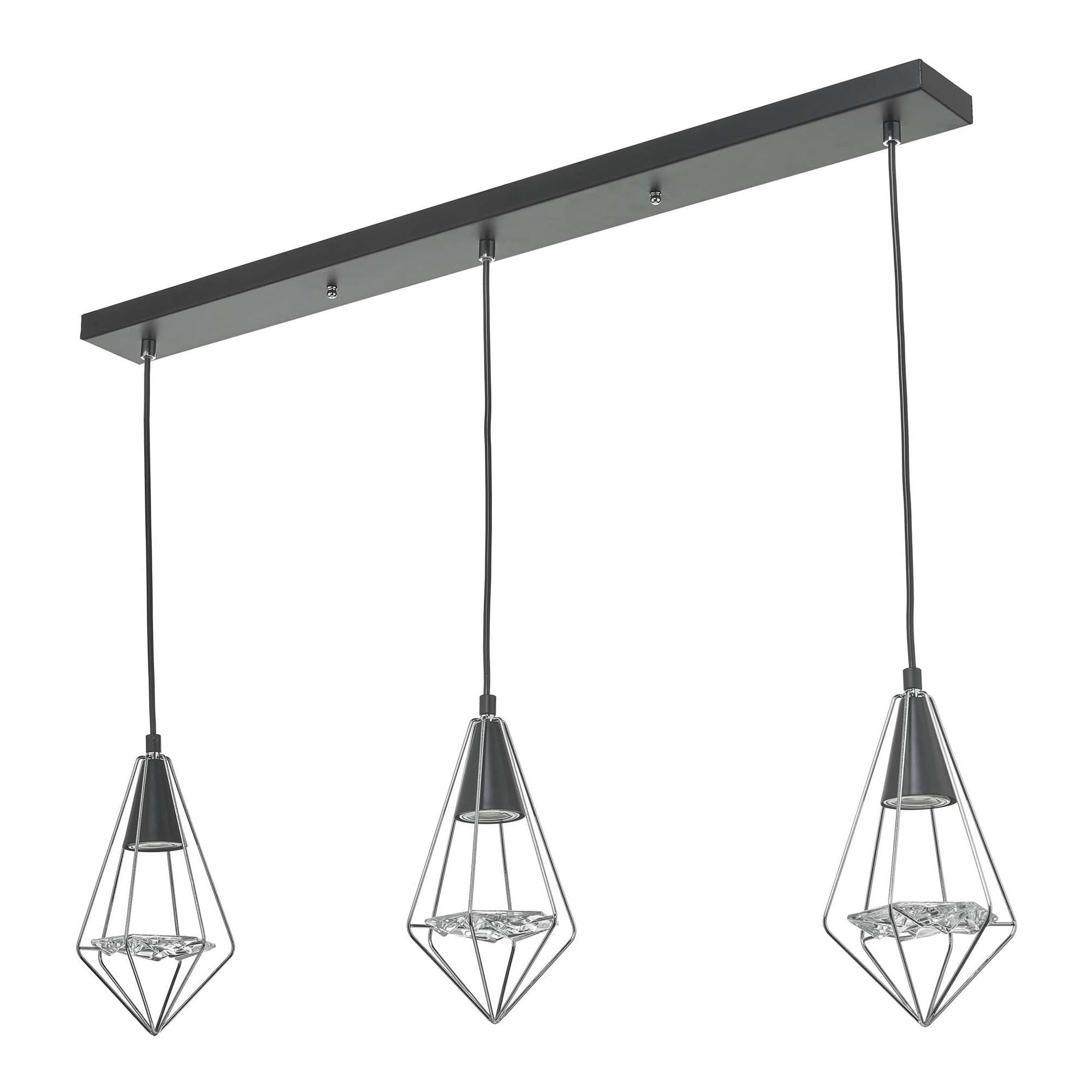 Gianni 3 Light Pendant Black, Polished Chrome & Glass