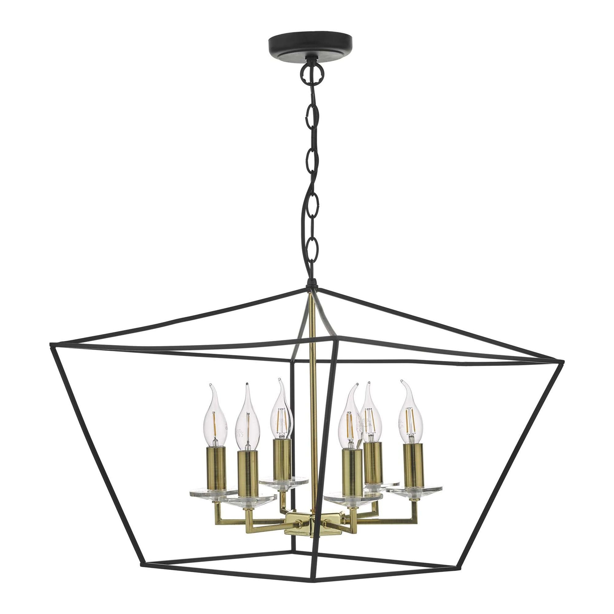 Gretchen 6 Light Pendant Matt Black & Polished Brass