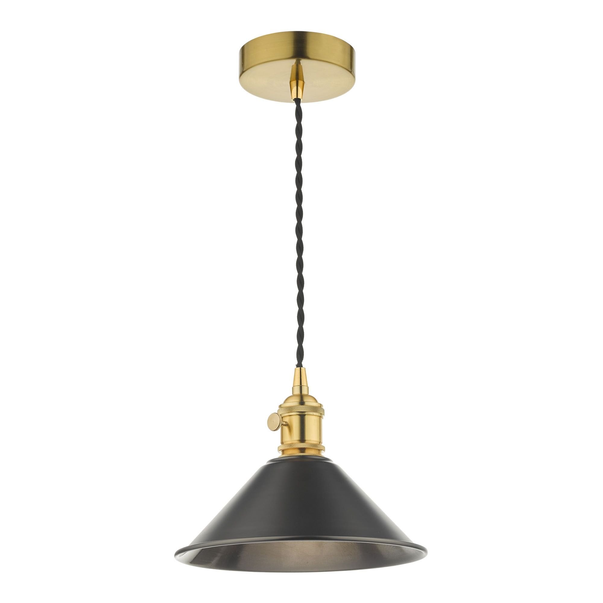 Hadano 1 Light Pendant Natural Brass With Antique Pewter Shade