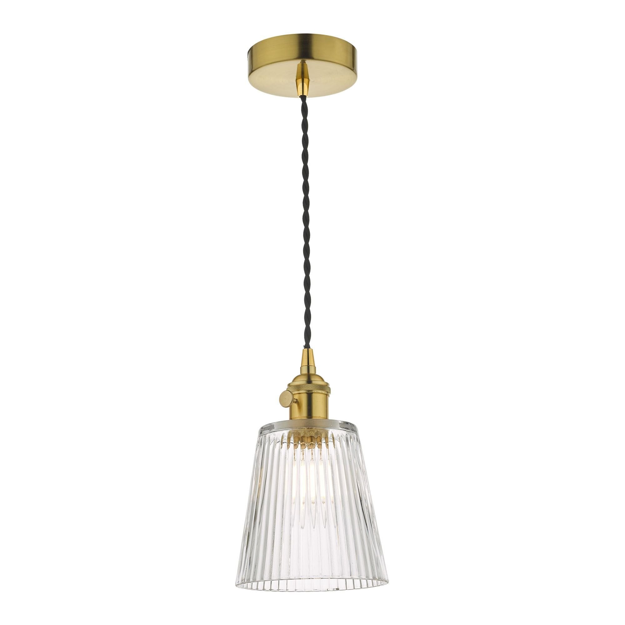 Hadano 1 Light Pendant Natural Brass With Ribbed Glass Shade