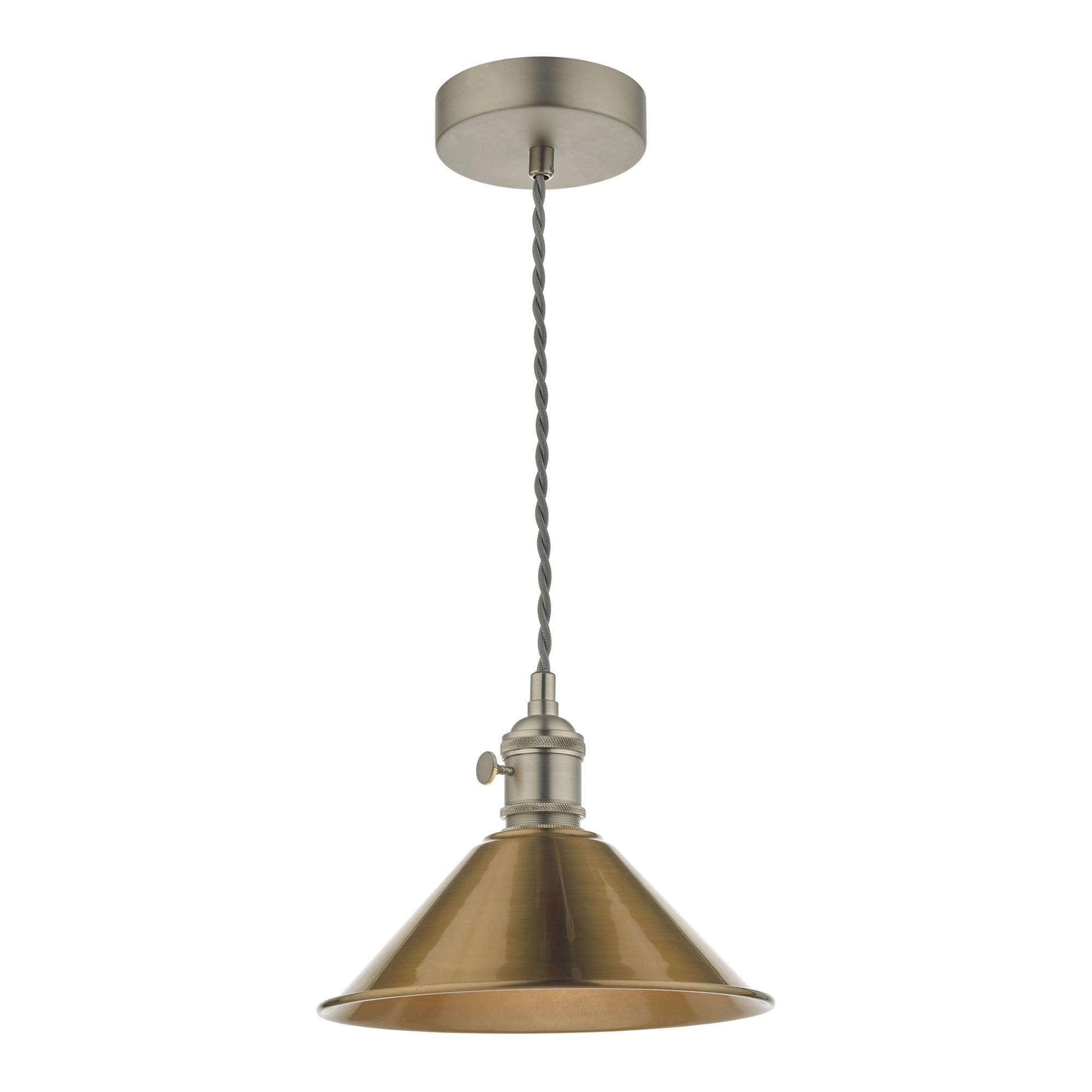 Hadano 1 Light Pendant Antique Chrome With Aged Brass Shade