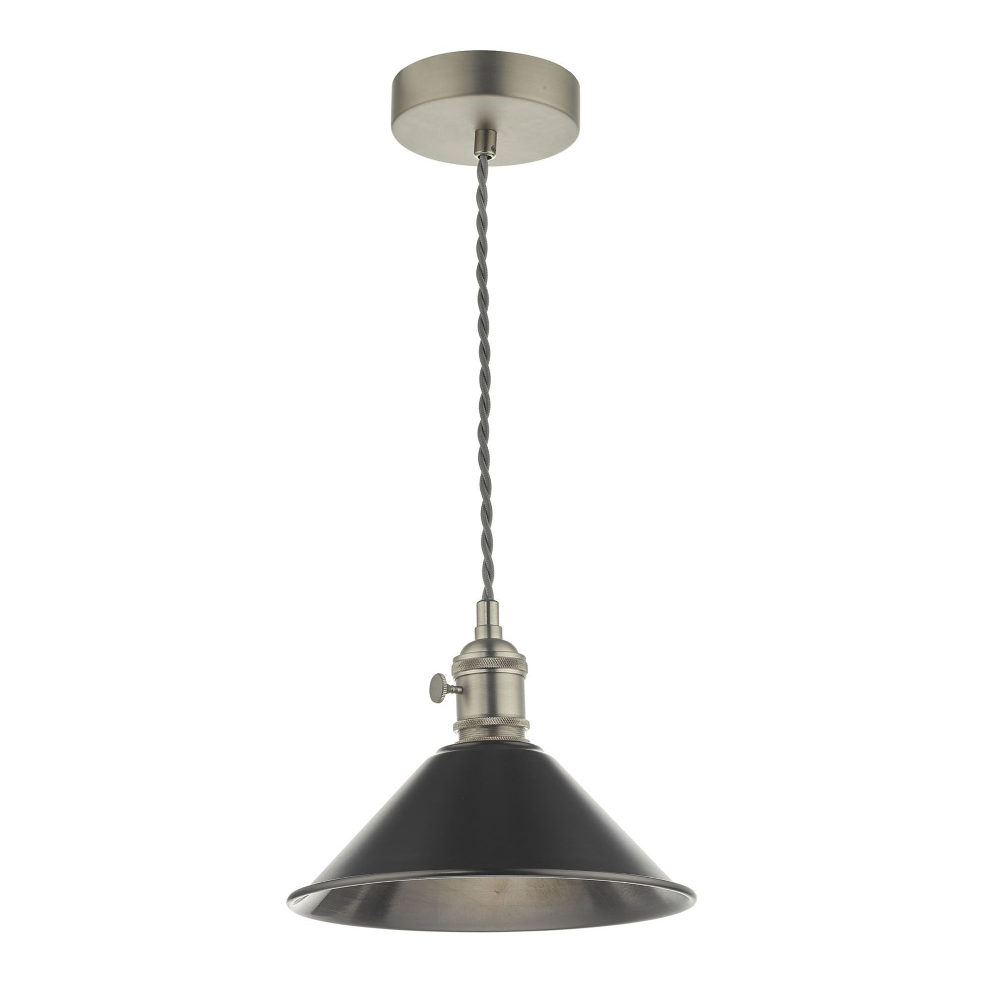 Hadano 1 Light Pendant Antique Chrome With Antique Pewter Shade