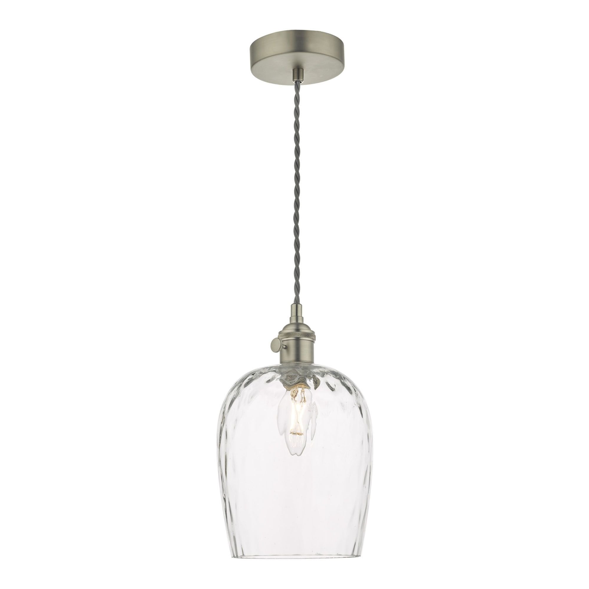 Hadano 1 Light Pendant Antique Chrome With Dimpled Glass Shade