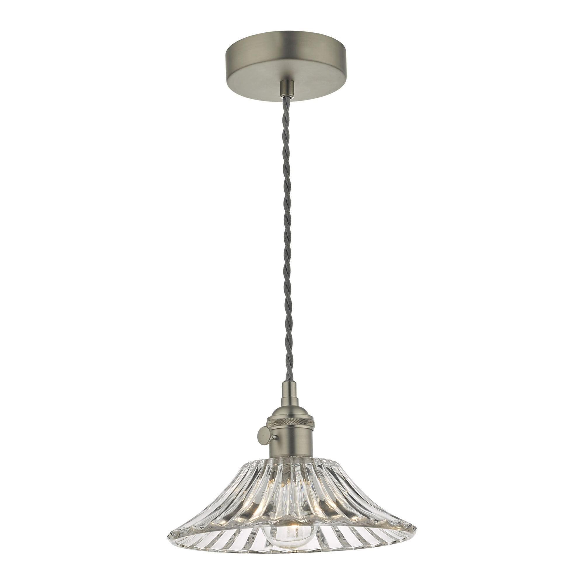 Hadano 1 Light Pendant Antique Chrome With Flared Glass Shade