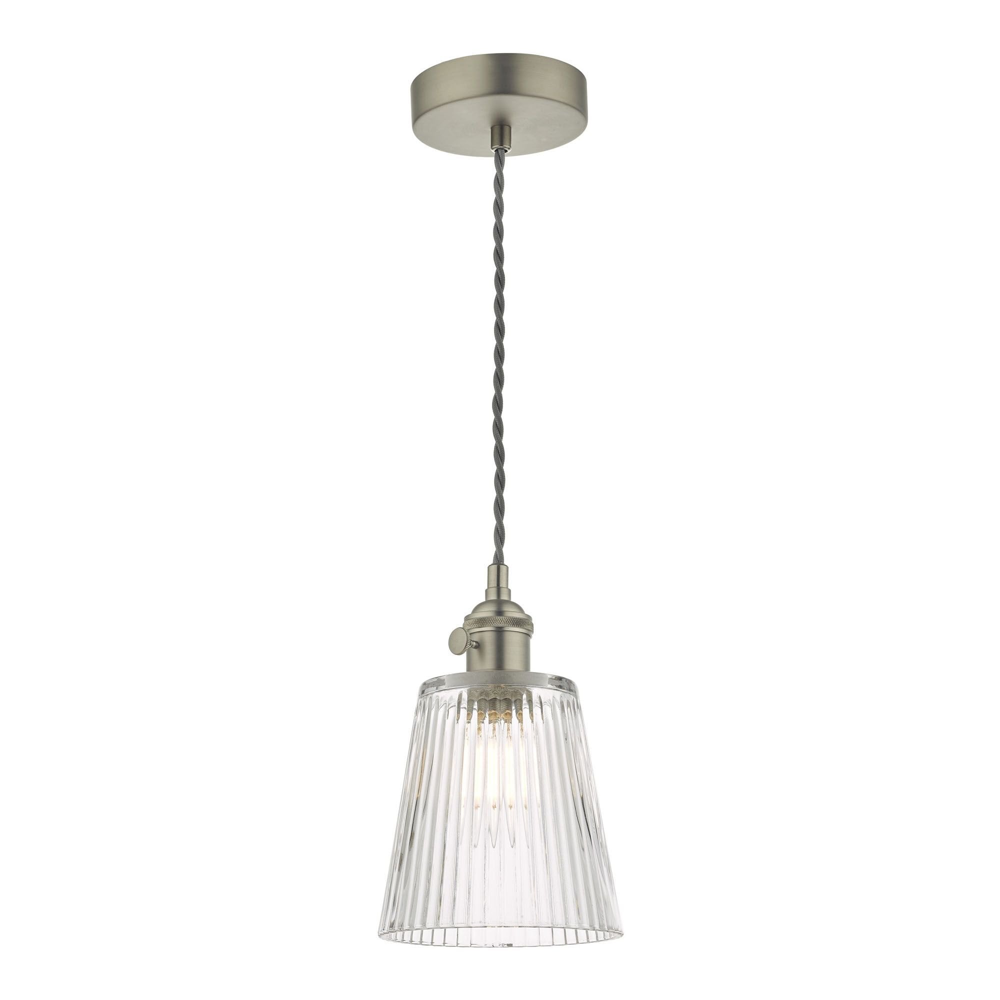 Hadano 1 Light Pendant Antique Chrome With Ribbed Glass Shade