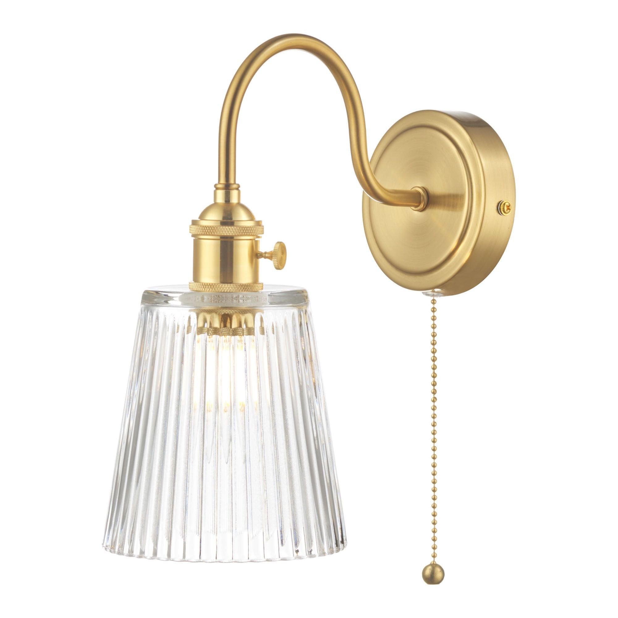 Hadano 1 Light Wall Light Brass With Ribbed Glass Shade