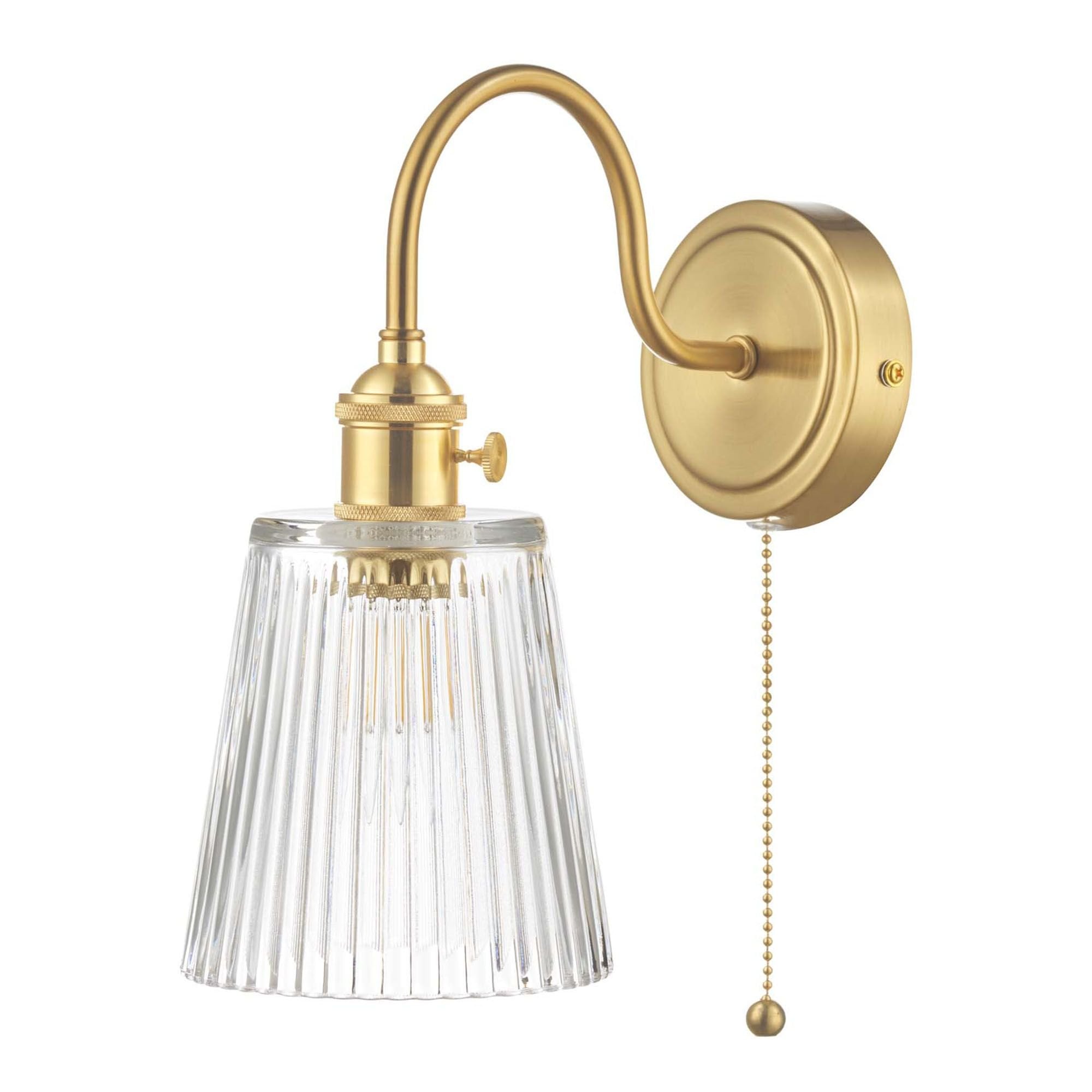 Hadano 1 Light Wall Light Brass With Ribbed Glass Shade