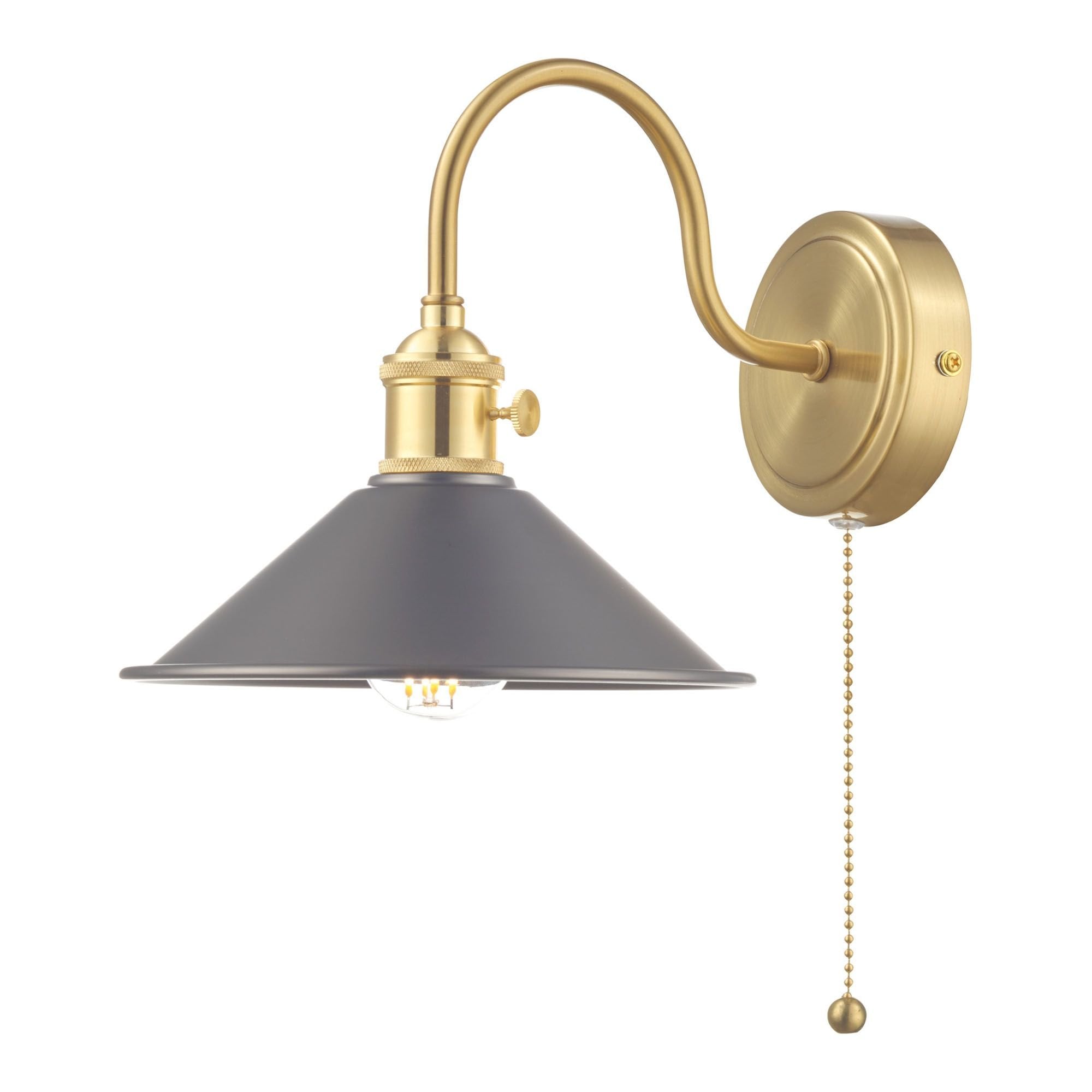 Hadano 1 Light Wall Light Antique Chrome With Aged Brass Shade