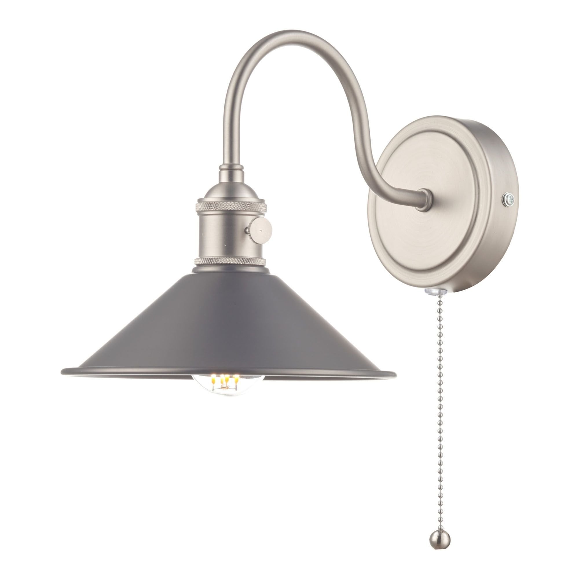 Hadano 1 Light Wall Light Antique Chrome With Antique Pewter Shade