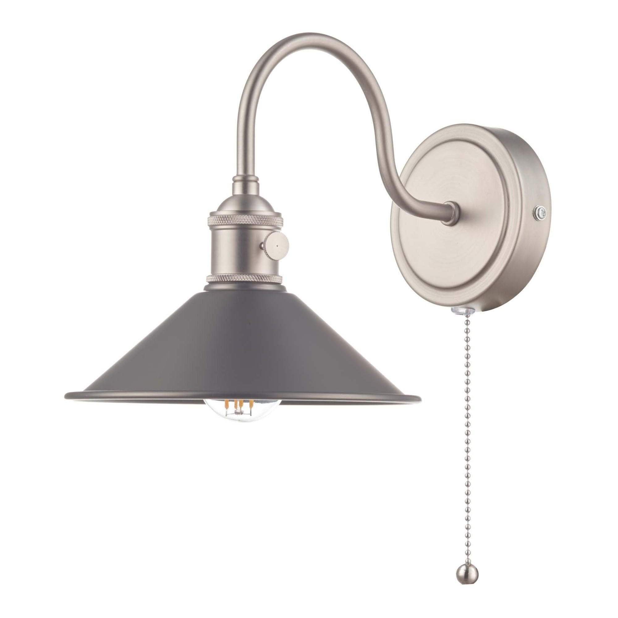 Hadano 1 Light Wall Light Antique Chrome With Antique Pewter Shade