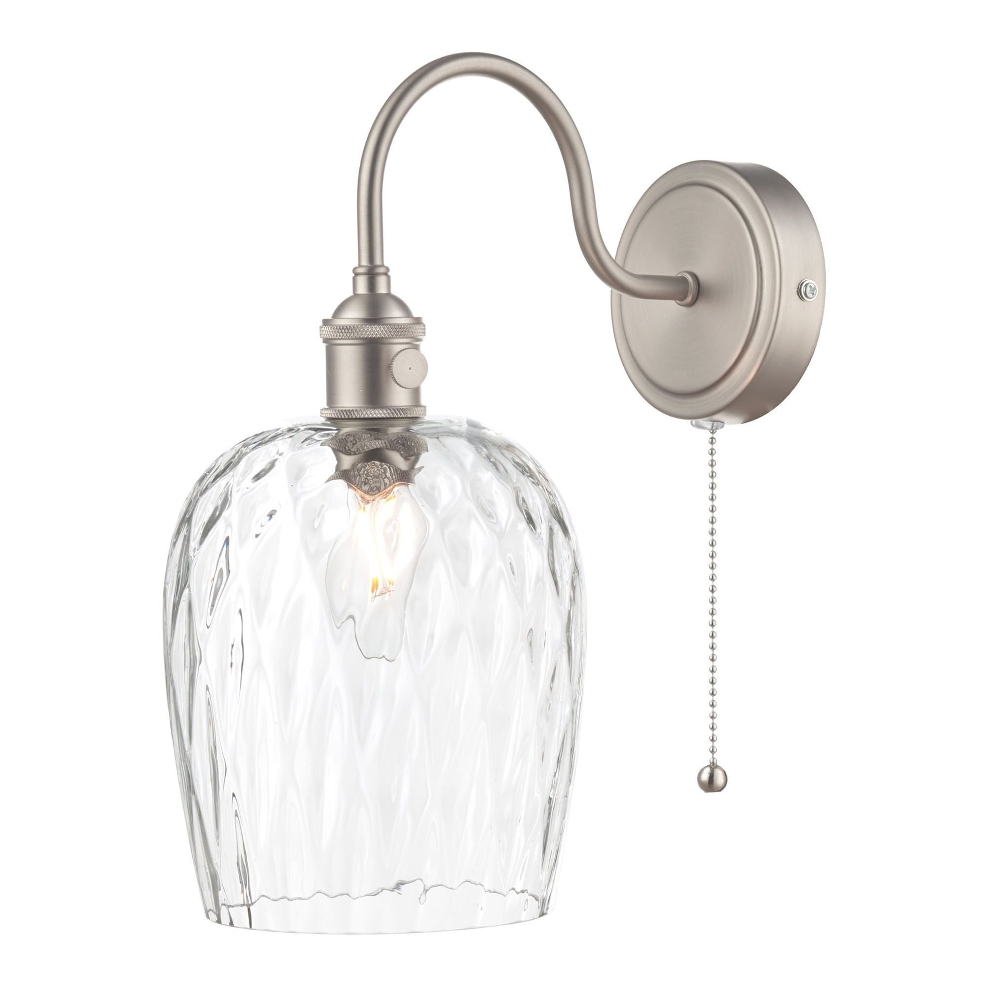 Hadano 1 Light Wall Light Antique Chrome With Dimpled Glass Shade