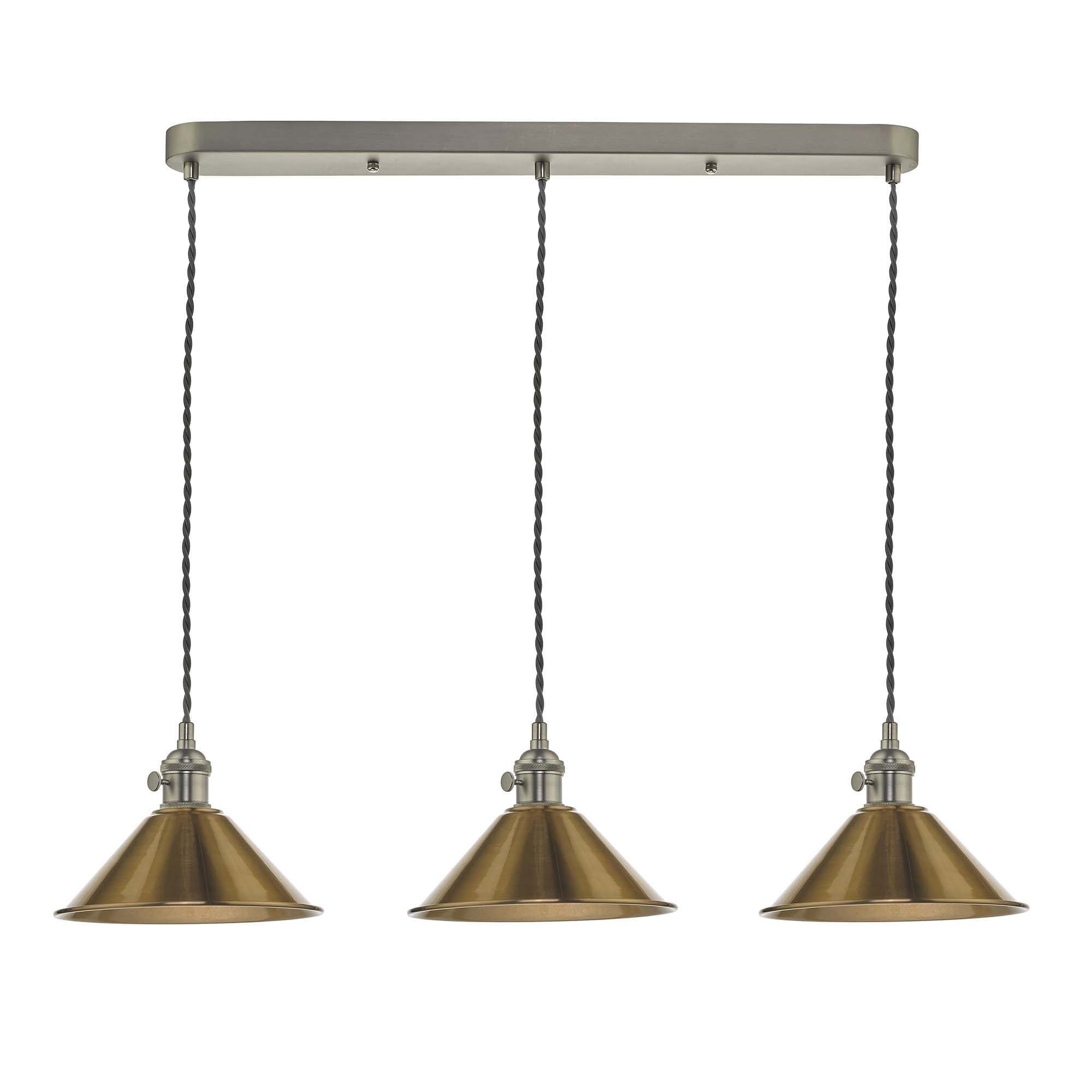 Hadano 3 Light Suspension Antique Brass With Brass Shades