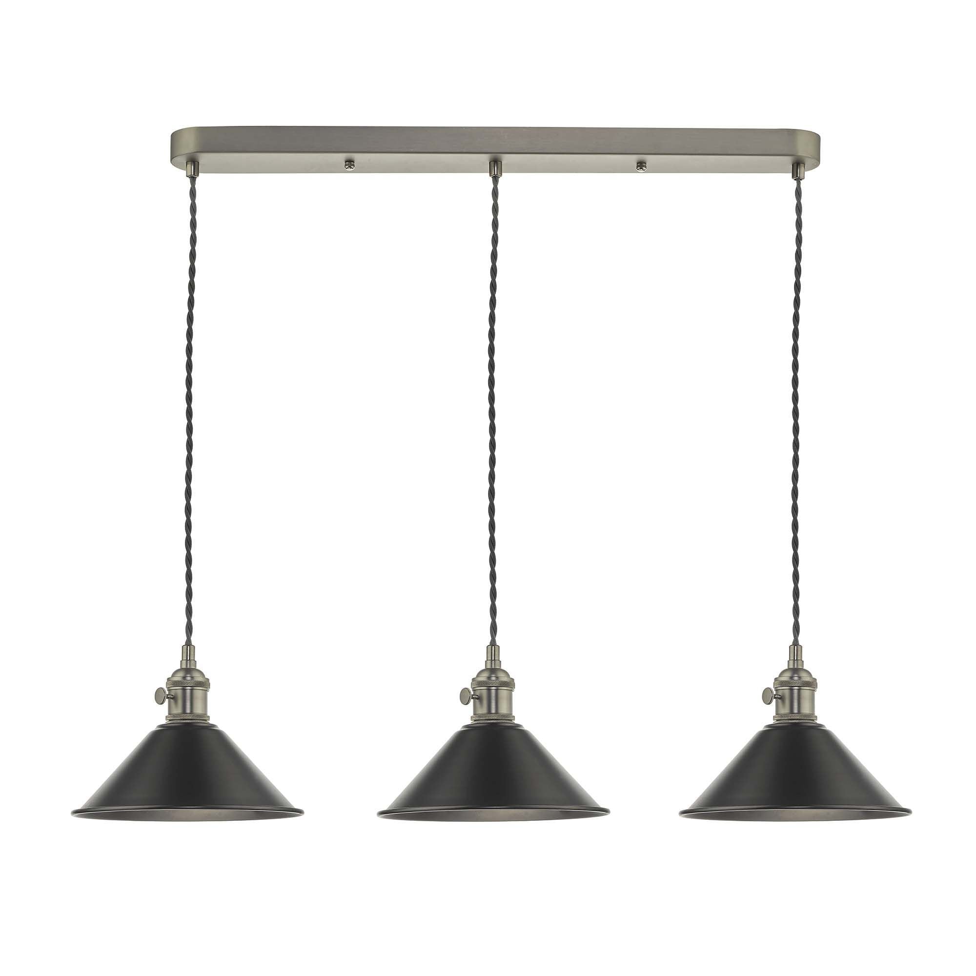 Hadano 3 Light Suspension Antique Brass With Antique Pewter Shades