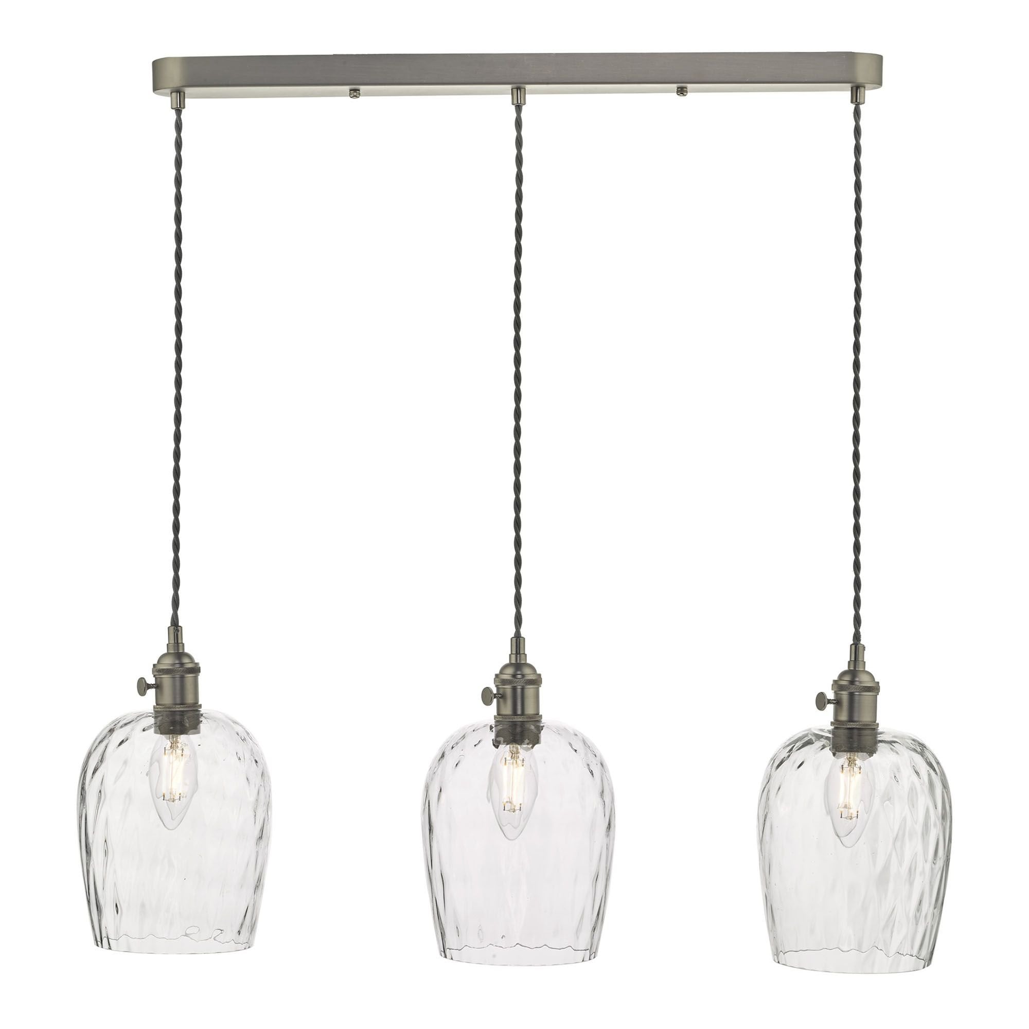 Hadano 3 Light Suspension Antique Brass With Dimpled Glass Shades