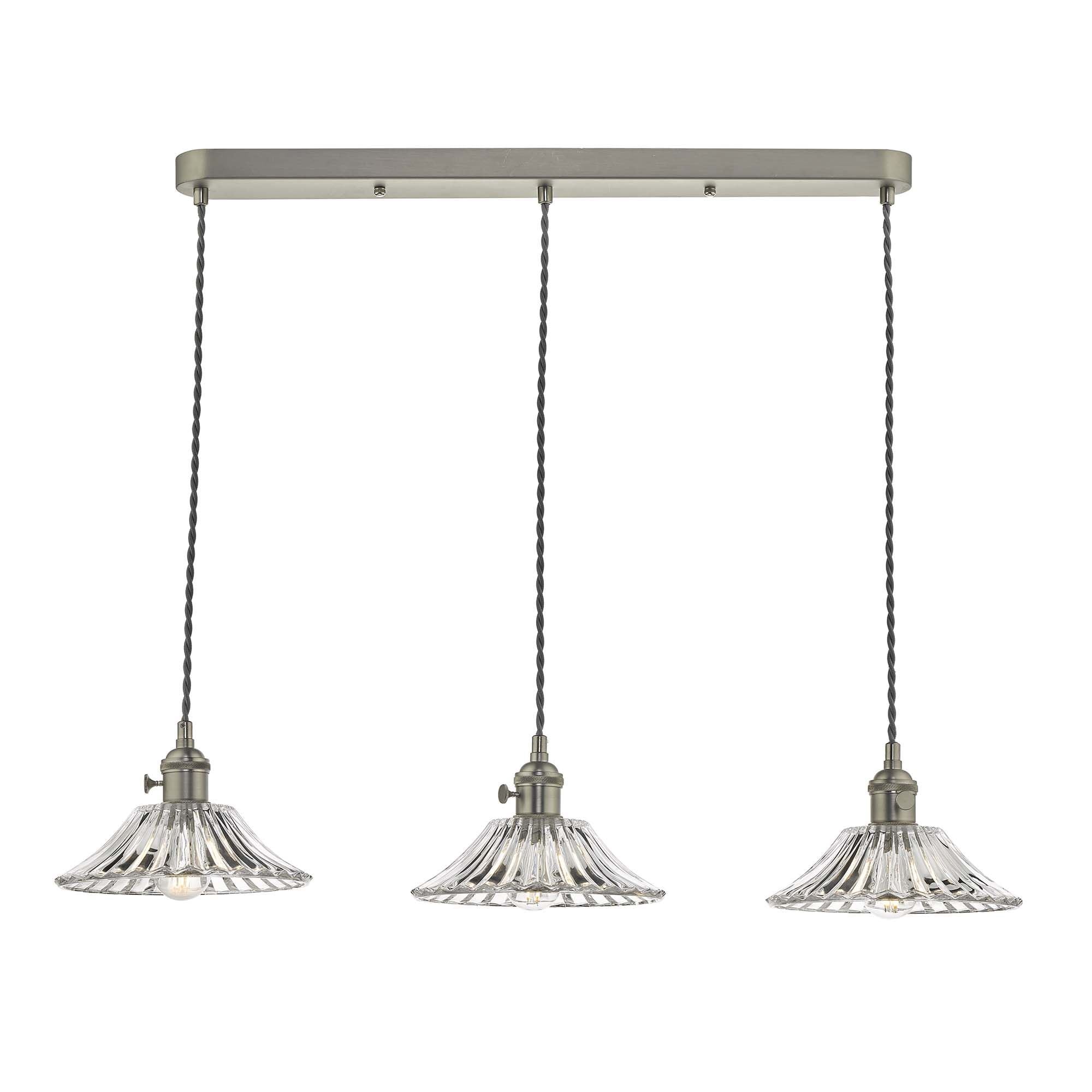 Hadano 3 Light Suspension Antique Brass With Flared Glass Shades