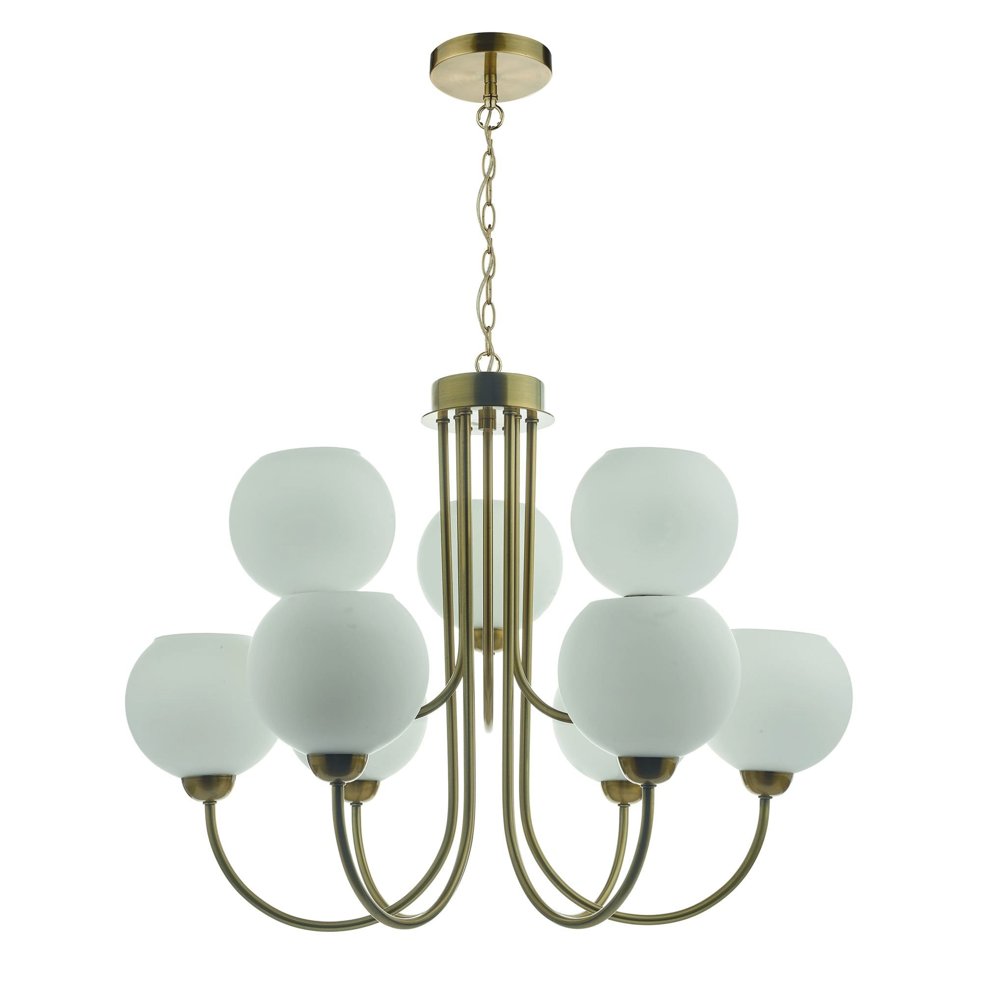 Indra 9 Light Pendant Natural Brass With Opal Glass