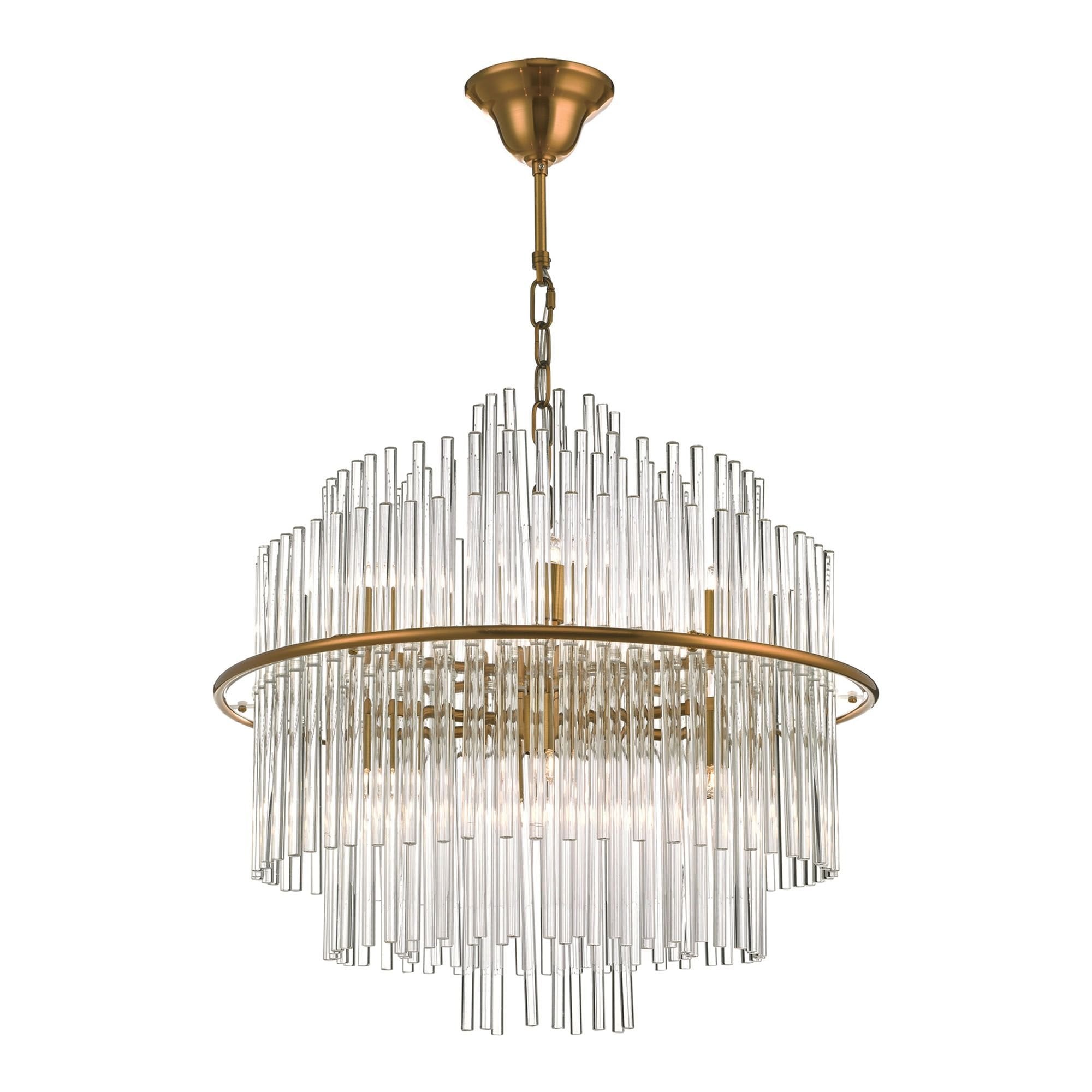 Lukas 13 Light Pendant Brushed Antique Gold And Glear Glass