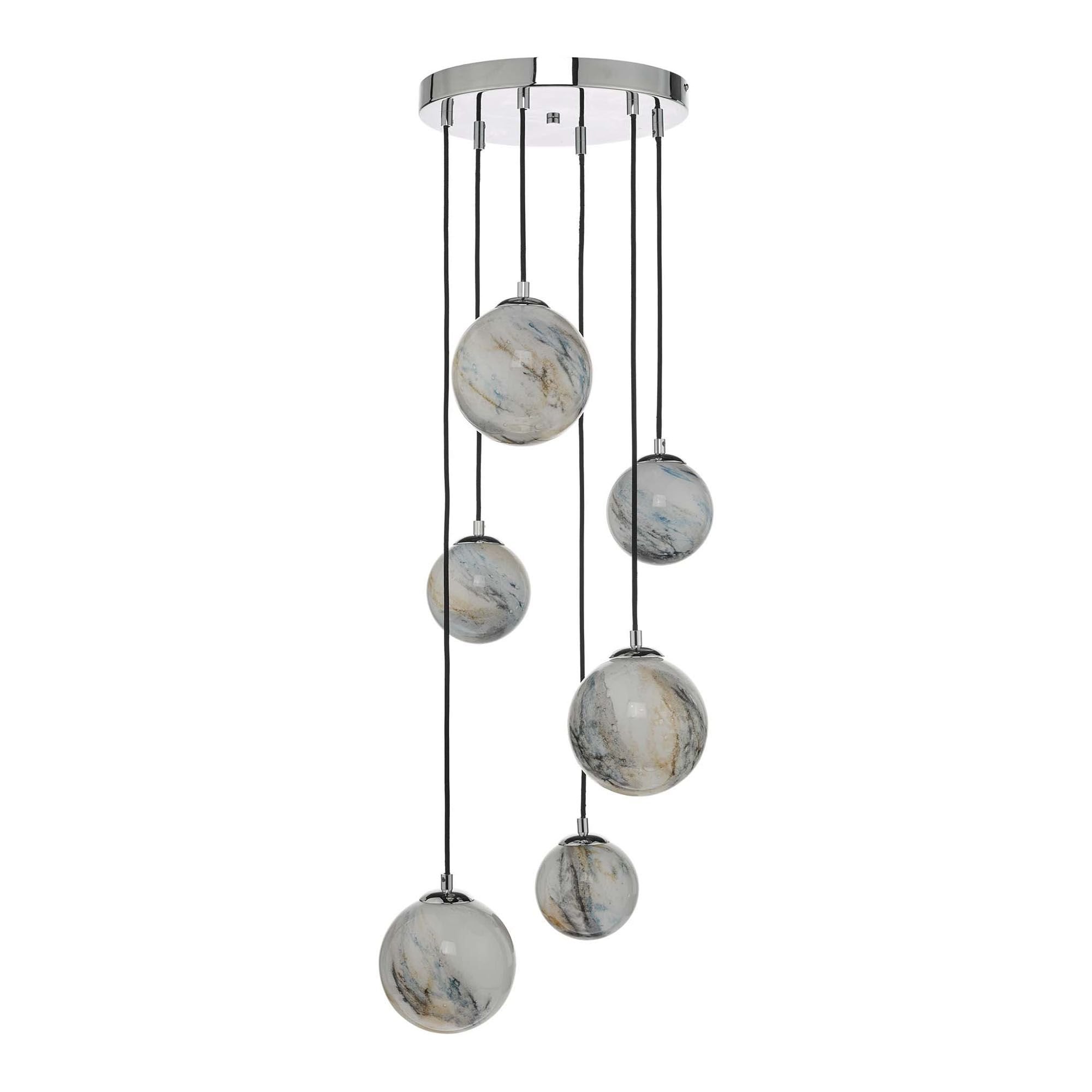 Mikara 6 Light Cluster Pendant Marble Effect Glass & Polished Chrome