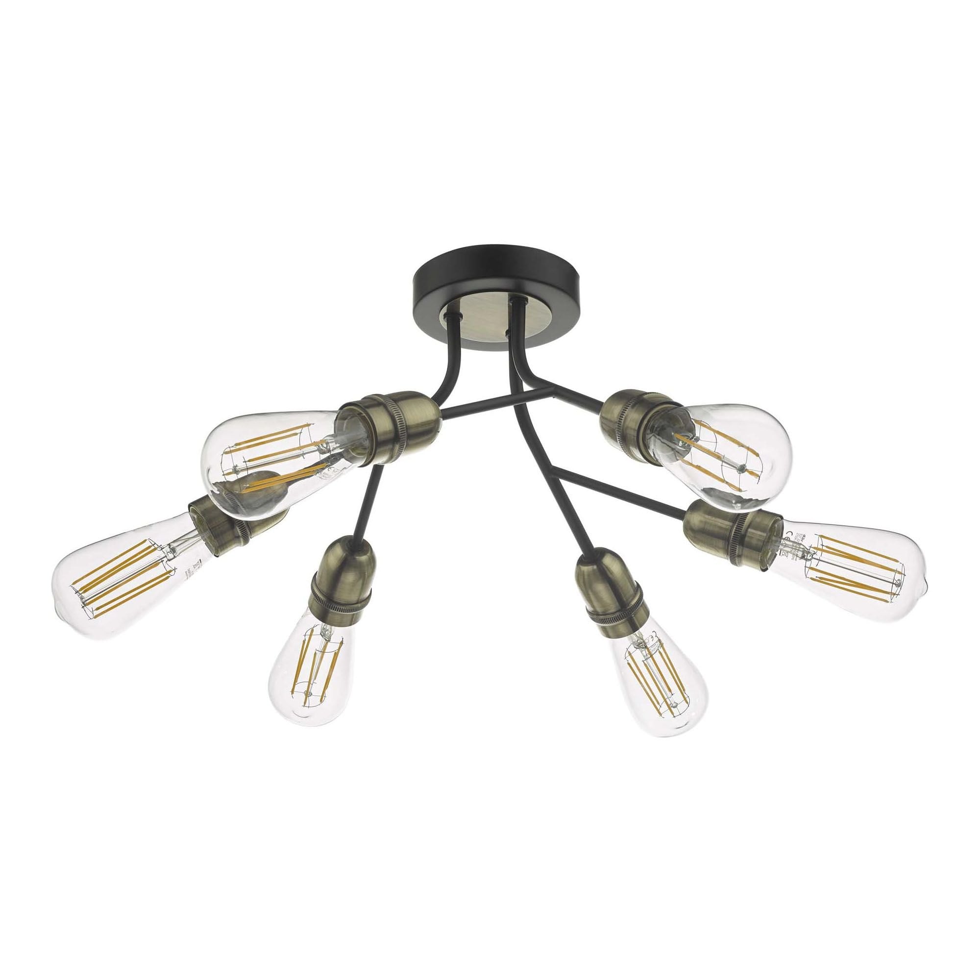 Remy 6 Light Semi Flush Black & Antique Brass