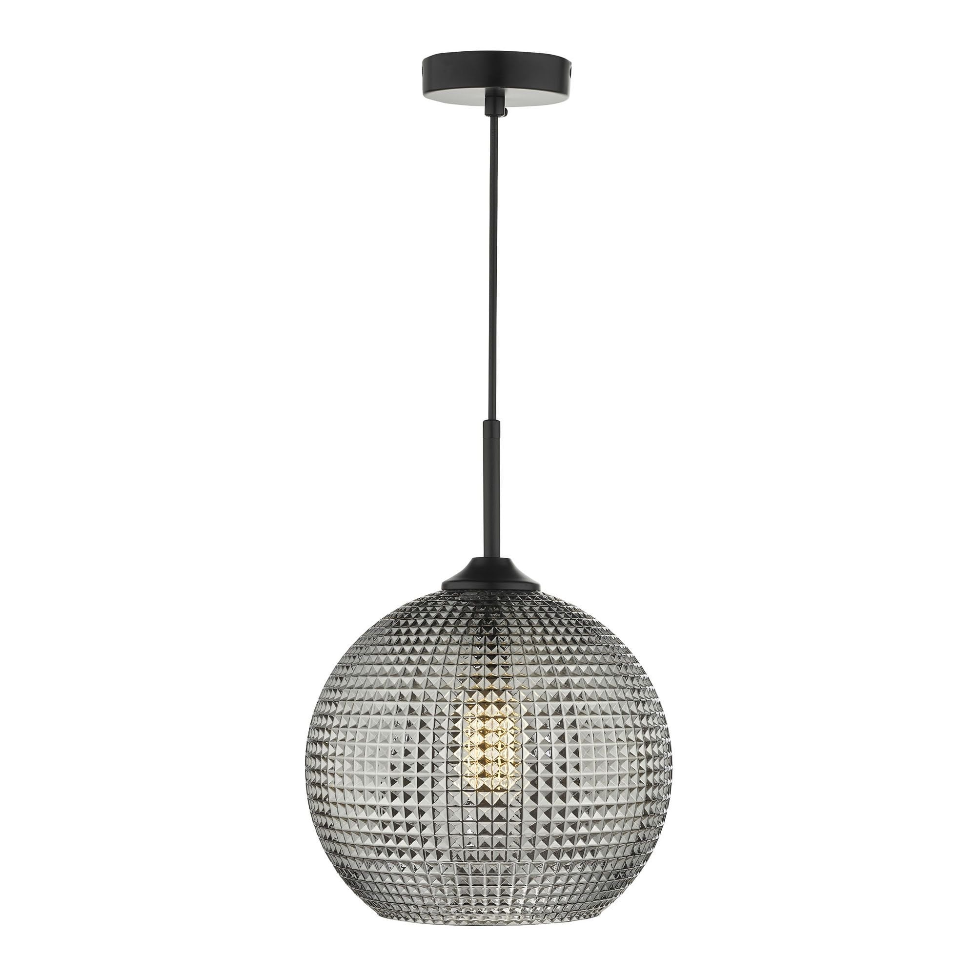 Soren 1 Light Pendant Black And Smoked Textured Glass