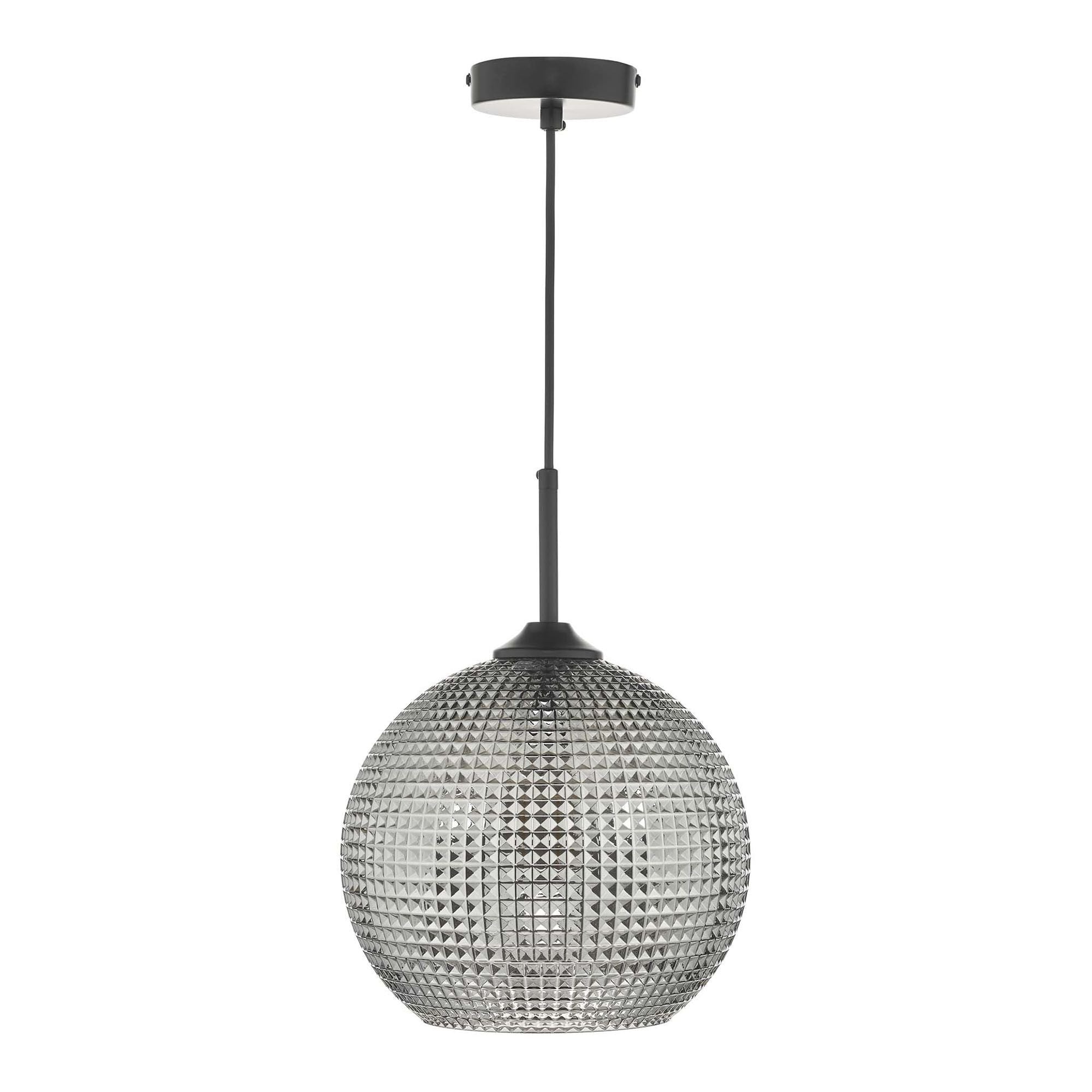 Soren 1 Light Pendant Black And Smoked Textured Glass