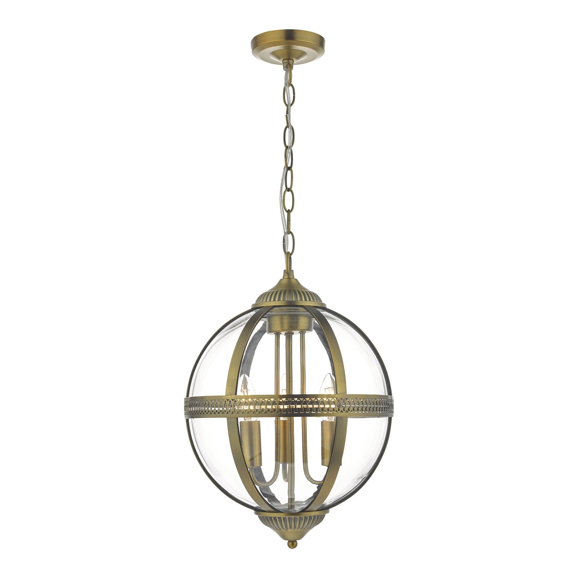 Vanessa 3 Light Pendant Antique Brass And Clear