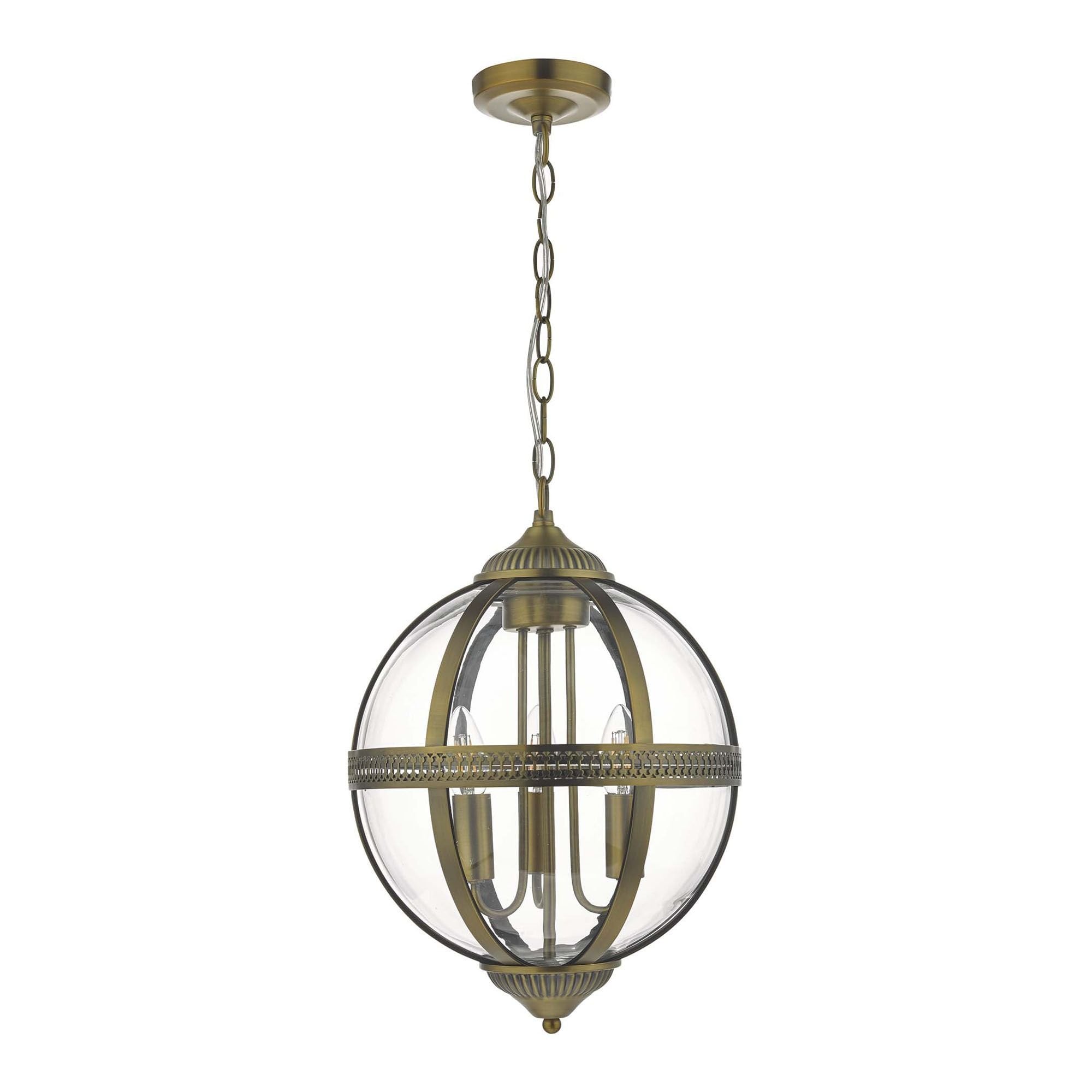 Vanessa 3 Light Pendant Antique Brass And Clear