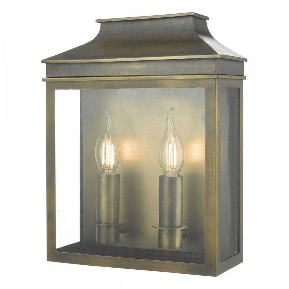 Vapour 2Lt Coach Lantern Wall Light Weathered Brass IP44