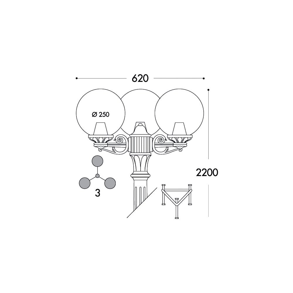 Globe 250 Gigi-Bisso E27 Triple Head Post Bk