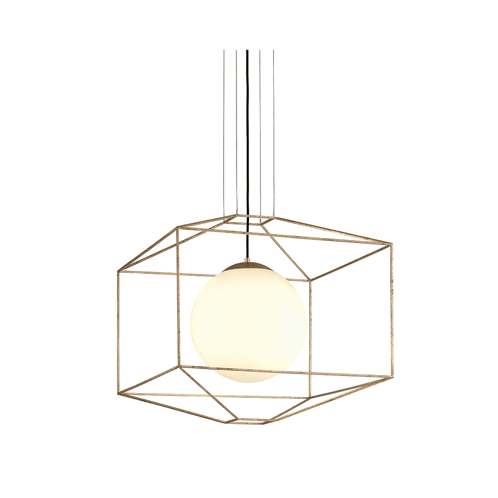 Silhouette Beautifully Caged Free Hanging Globe Gold Leaf Pendant Light