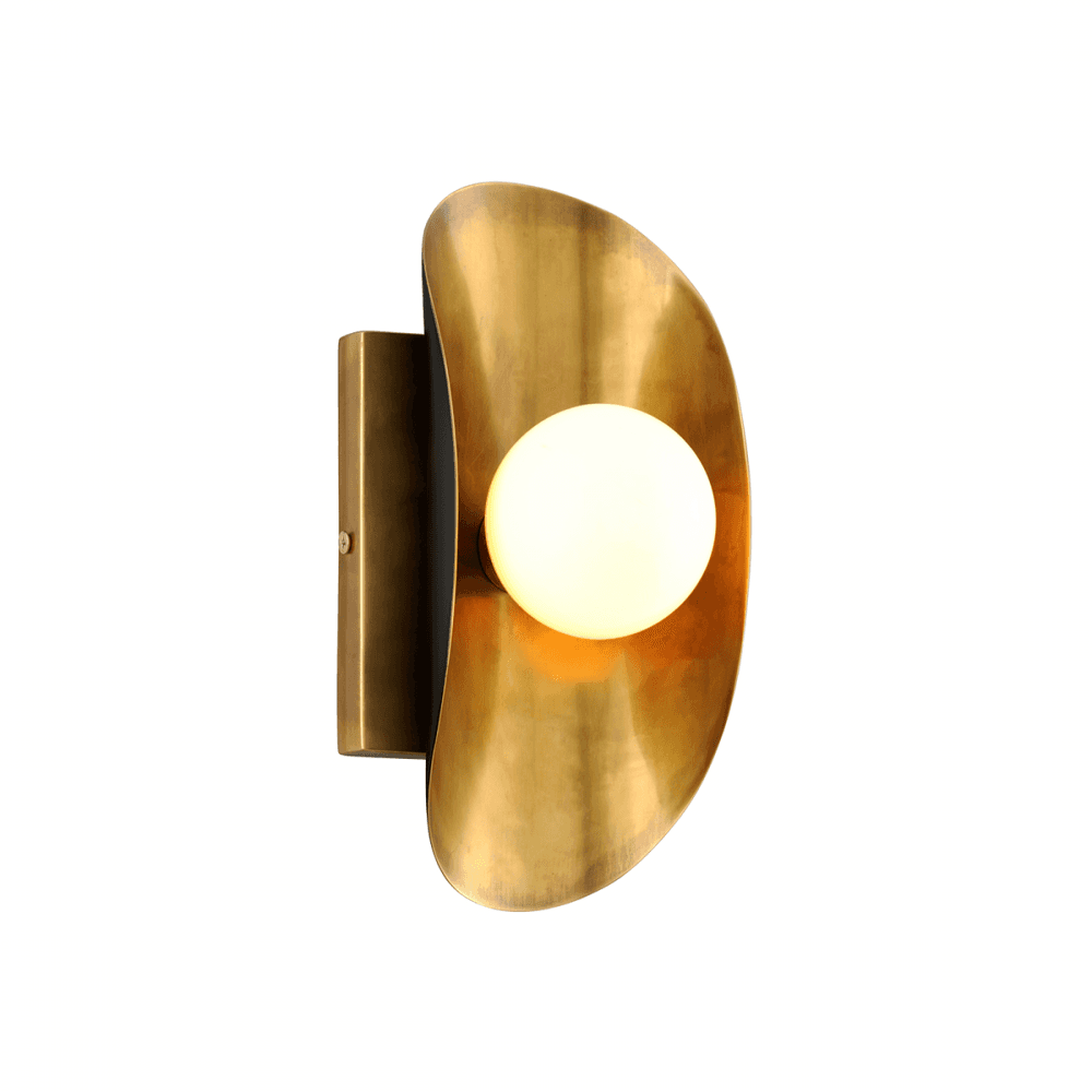 Hopper Striking Curved Brass Bowl Wall Sconce